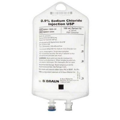 B. Braun Sodium Chloride Injection 0.9% USP, 100mL CS (64 Bags)