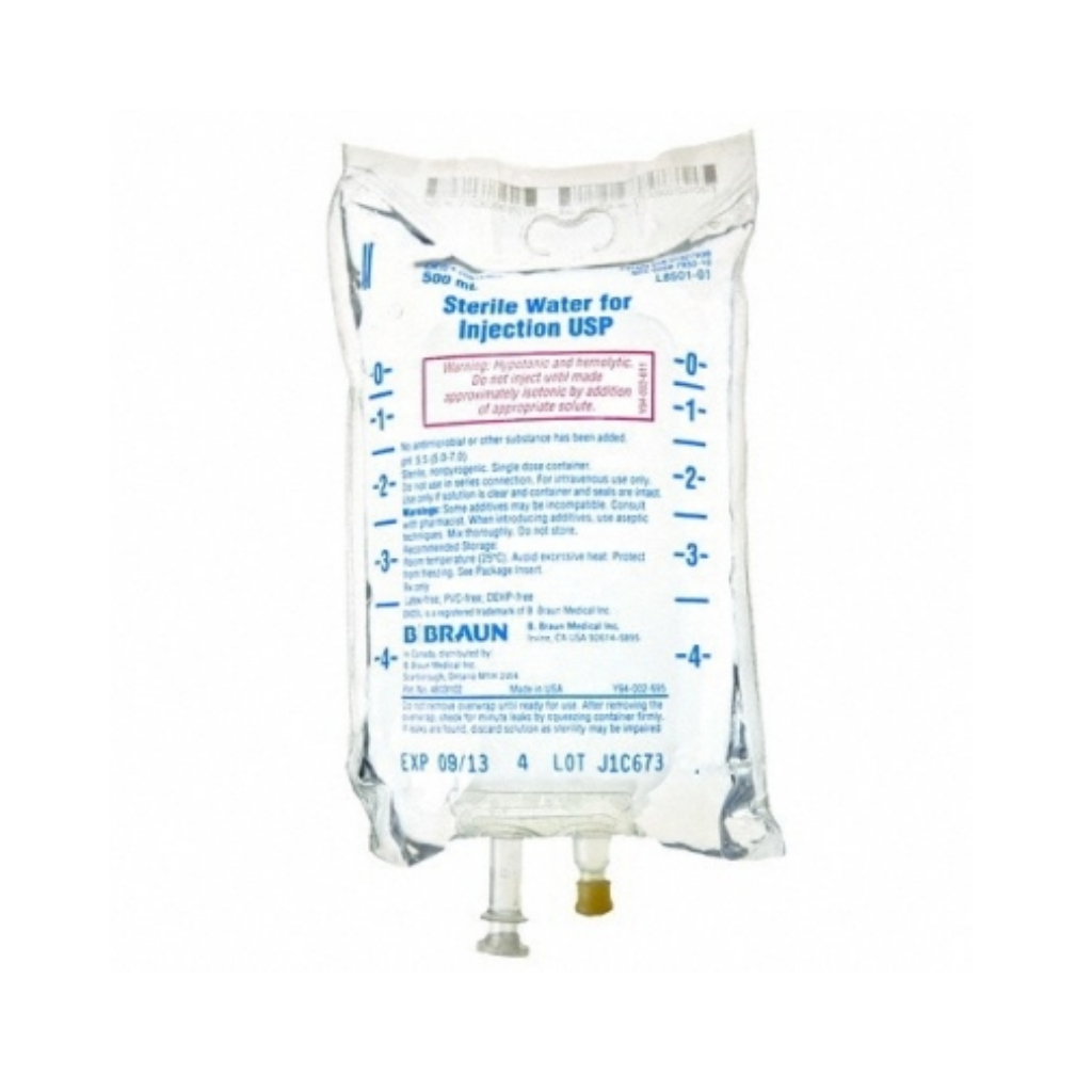 Sterile Water, IV Bag, Intravenous IV Solution 500 mL CS (24 Bags)