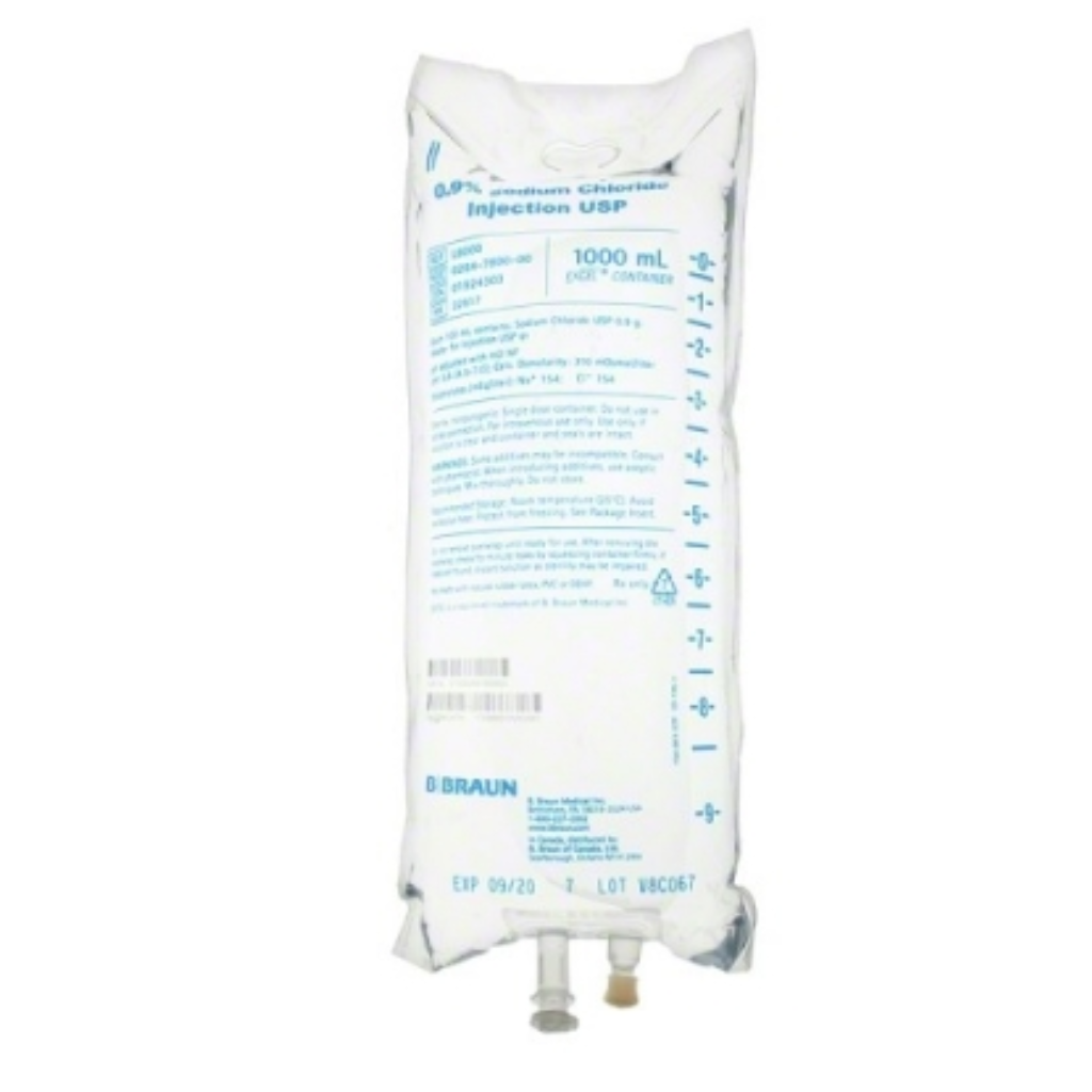 Sodium Chloride Injection 0.9% USP, 1000mL CS (12 Bags)